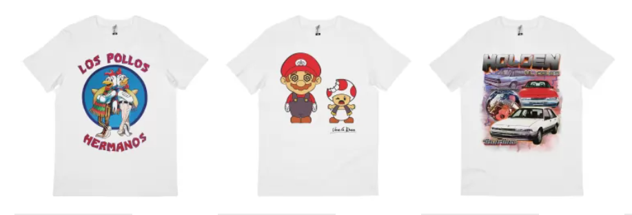 4 for $99 promotion on white vintage, pop-culture tees at Uncle Reco