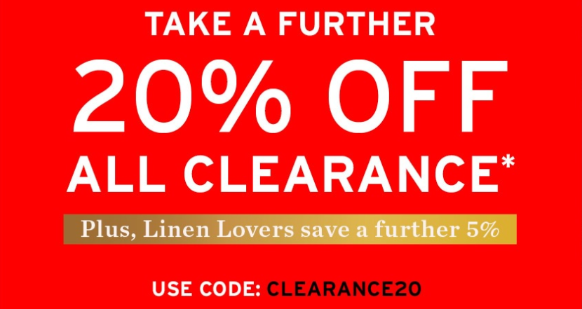 Further 20% OFF on clearance items with this Adairs coupon code( Linen Lovers take 5% extra)