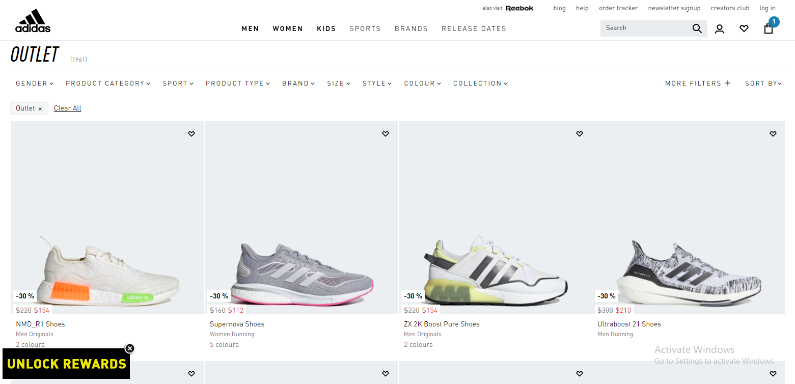 Adidas Click Frenzy sale up to 70% OFF on outlet items with promo code