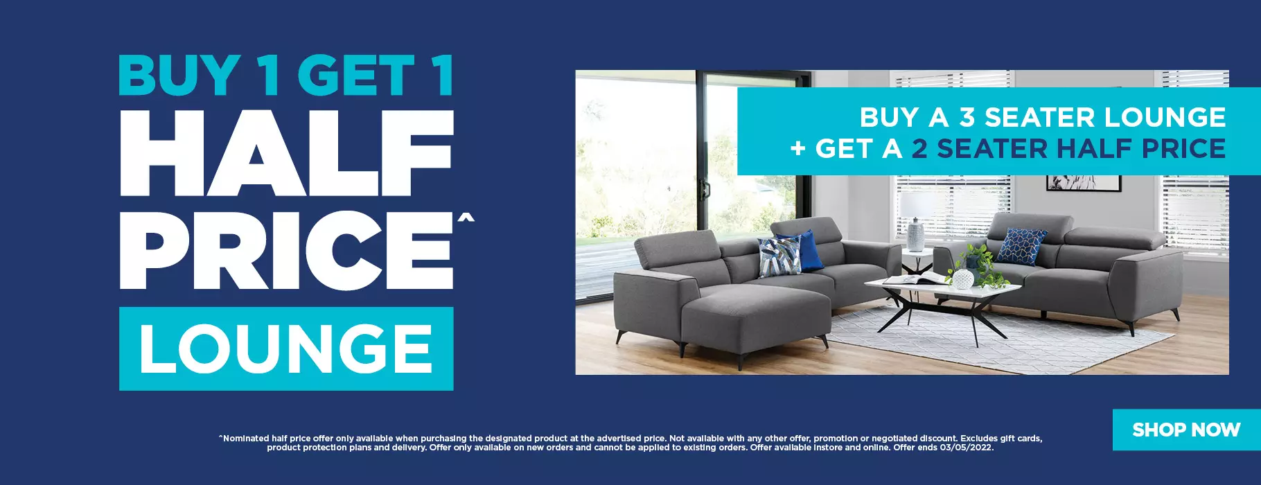 Buy 1 get 1 50% OFF on lounges at Amart Furniture