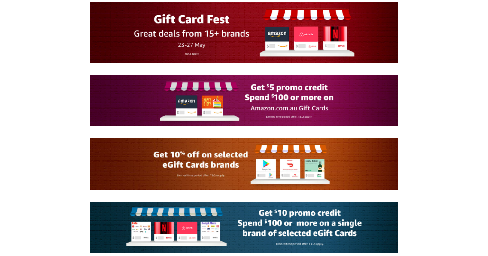 Amazon Gift card Fest - 10% OFF or up to $10 promo credit on eGift cards from 15+ brands