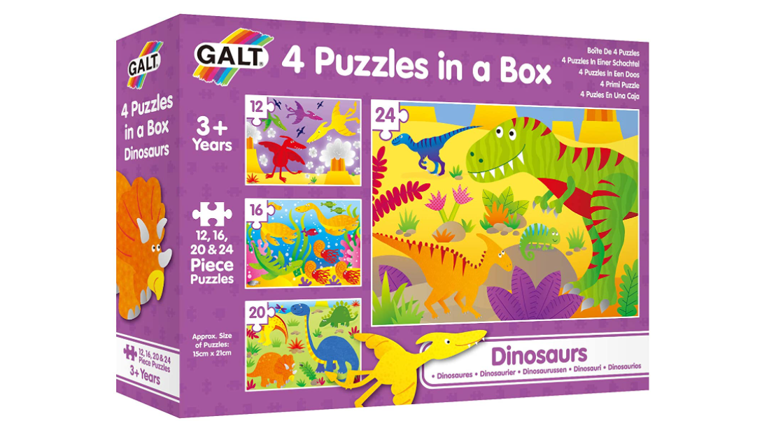 Galt 1004735 Four Puzzles in a Box - Dinosaurs -best price deal- now $13 + free delivery