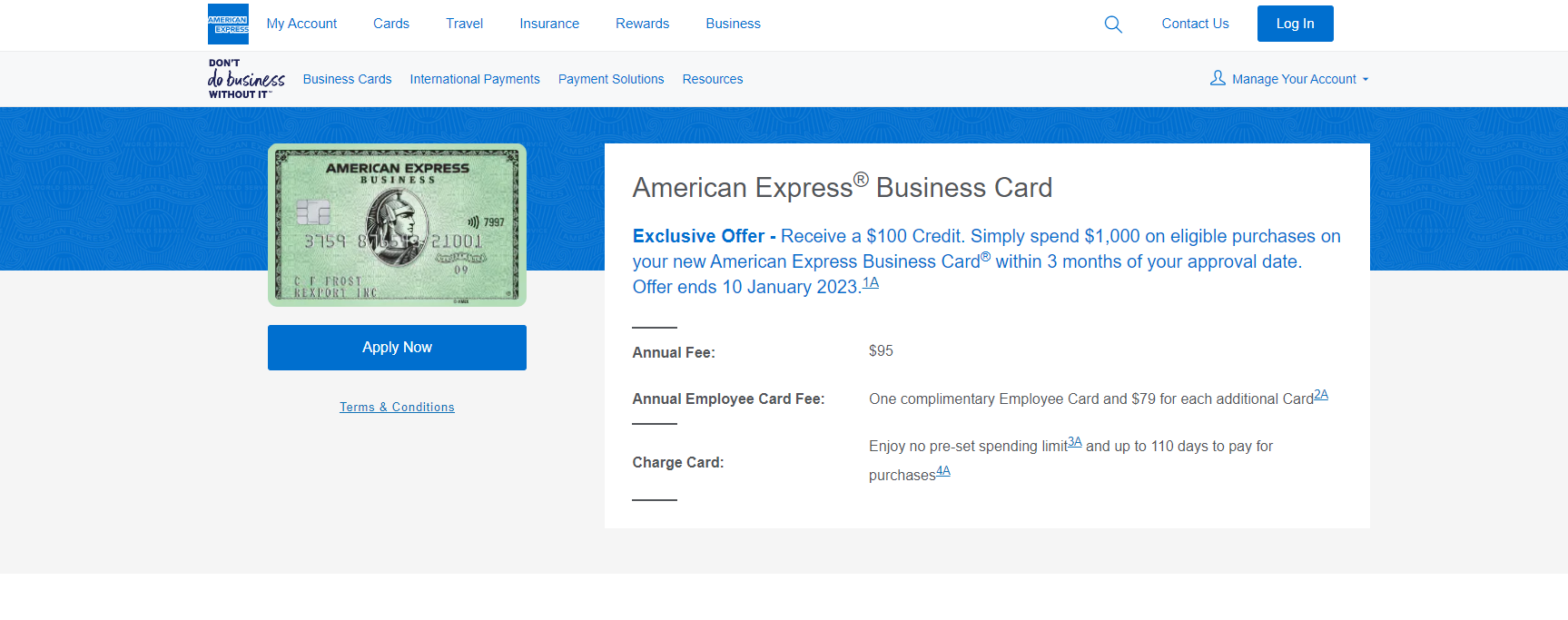 Receive a $100 Credit with new American Express Business Card on eligible purchases