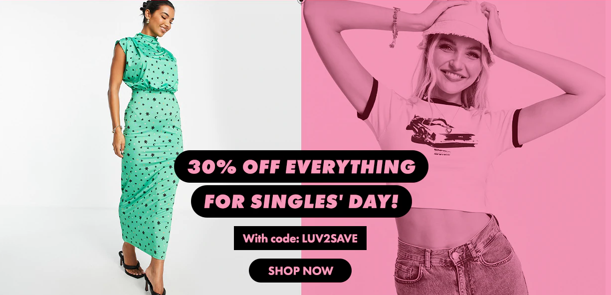 ASOS Singles' Day extra 30% OFF everything with promo code. Save on bestsellers