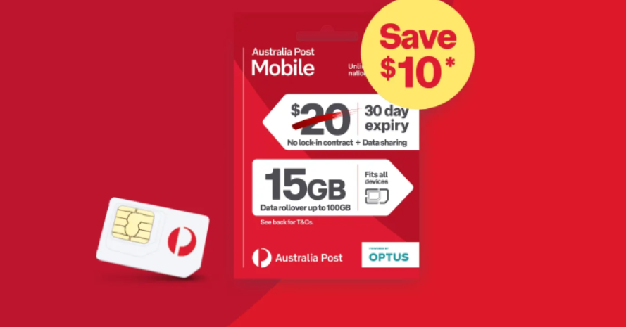 Australia Post Save $10 OFF on $20 mobile plan now $20 plus 15 GB data