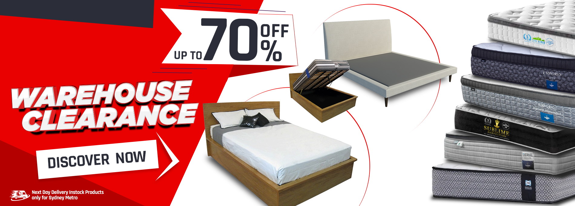 Up to 70% OFF warehouse clearance sale on mattresses, beds, bed frames & more