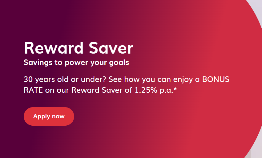 Bonus Rate on Reward Saver account of 1.25% p.a. for 30 years old or under