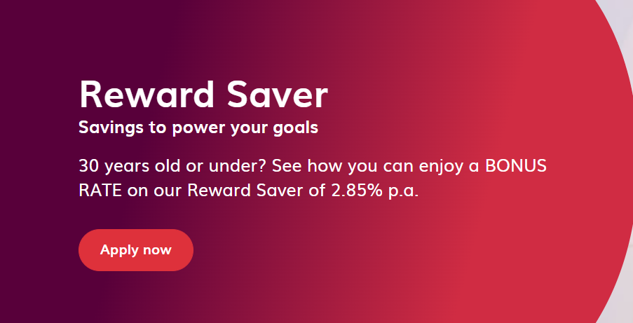 Bonus Rate on Reward Saver account of 2.85% p.a. for 30 years old or under