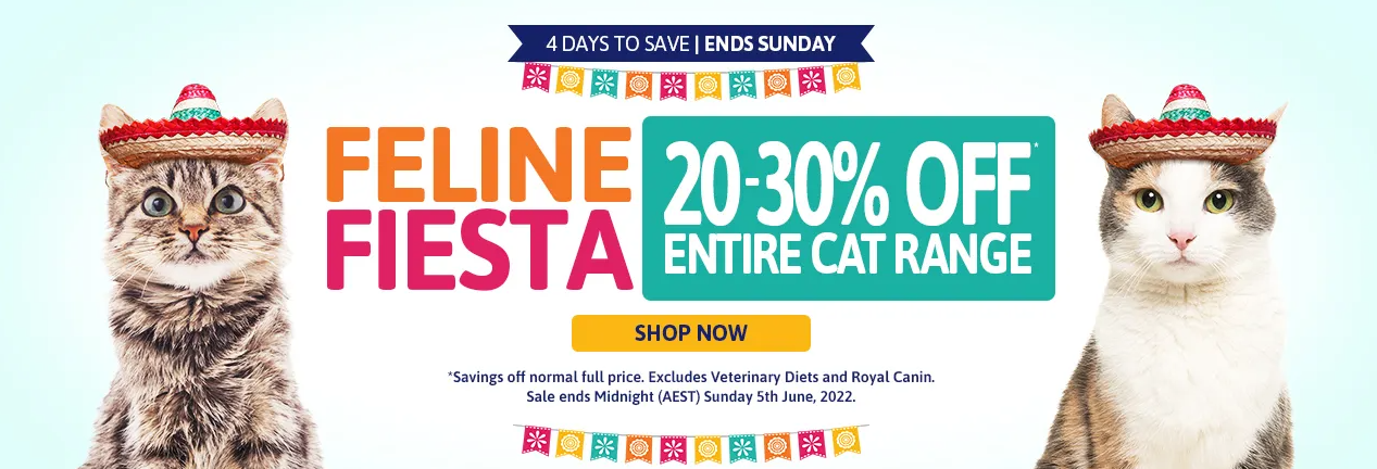 20-30% OFF on entire Feline Fiesta Sale cat range at Best Friends Pets