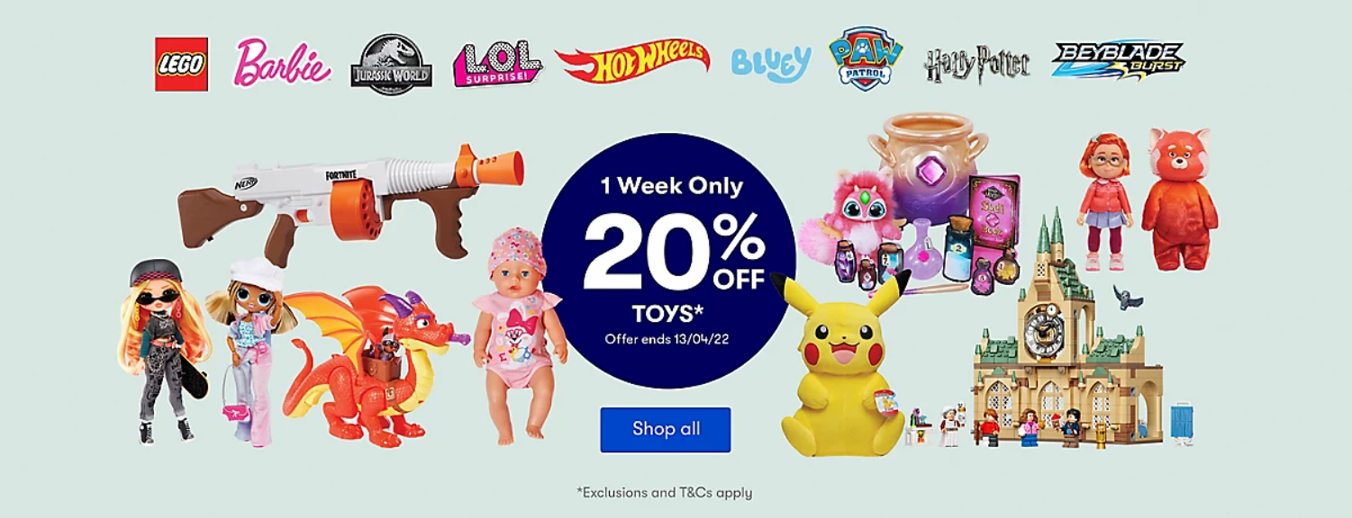 Big W 20% OFF toys including board games, puzzles, playsets, & more