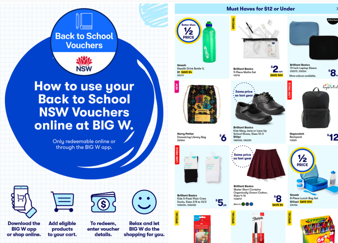 Big W Back to School Catalogue deals [Redeem Back to School NSW Voucher]