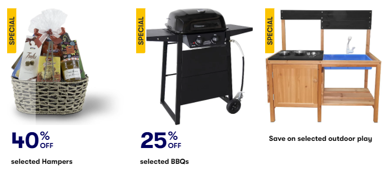 Big W Weekend deals Up to 40% OFF on selected hampers, bbqs, outdoor furniture, & more