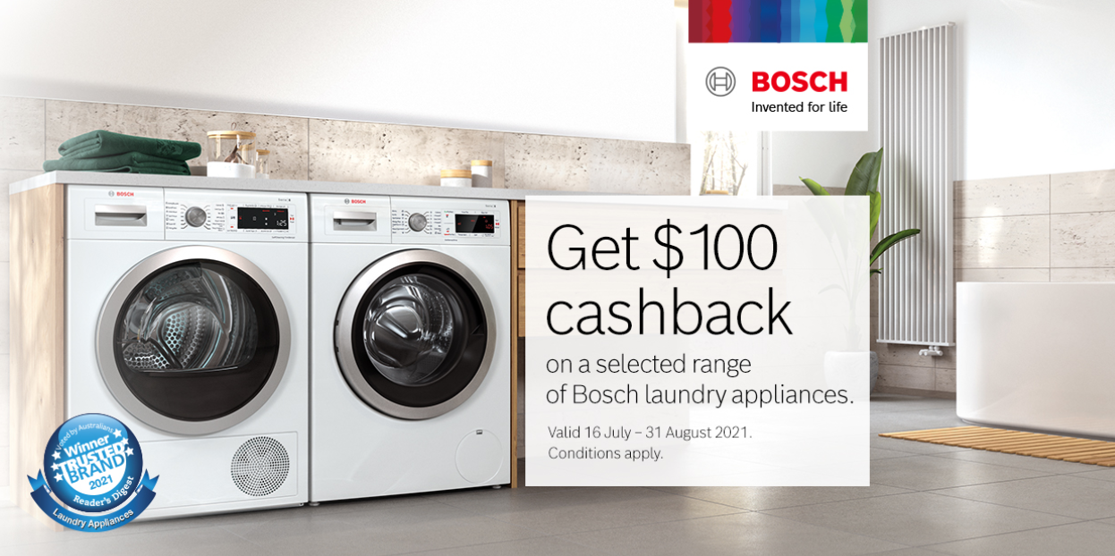 Get $100 Cashback on Bosch laundry appliances