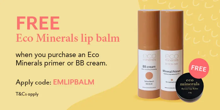 Free Eco Minerals lip balm with Eco Minerals BB cream or mineral primer purchase