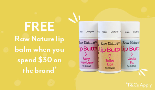 Receive a FREE Raw Nature lip balm with $30 spend on the brand