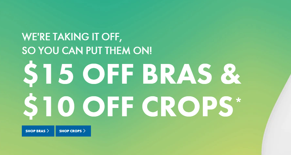 $15 OFF on bras & $10 OFF crops at Bonds