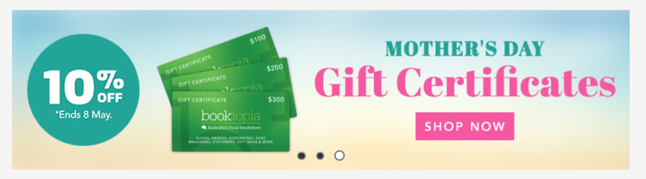 10% OFF Booktopia Gift certificates from $20-$500