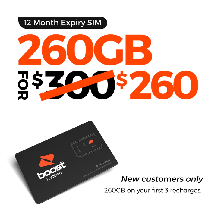 Shh, Save extra $40 OFF $300 SIM for $260(260 GB) with coupon @ Boost[ew customers only]