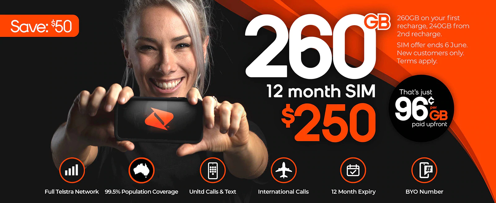 Save $50 OFF on $300 Prepaid SIM - Now $250 with 260 GB