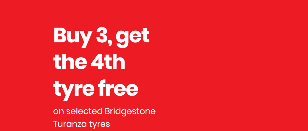 Buy 3, get the 4th tyre free on selected Bridgestone Turanza tyres at Bridgestone.