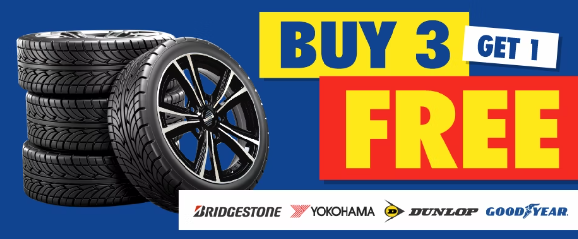 Buy 3 Get 1 Free on Bridgestone, Yokohama, J-Trax tyres