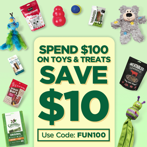$10 OFF with $100+ spend on toys & treats