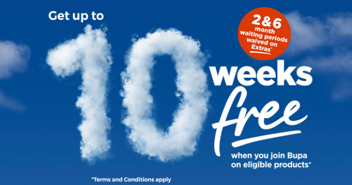 Get up to 10 weeks free when you join on eligible products with coupon at Bupa