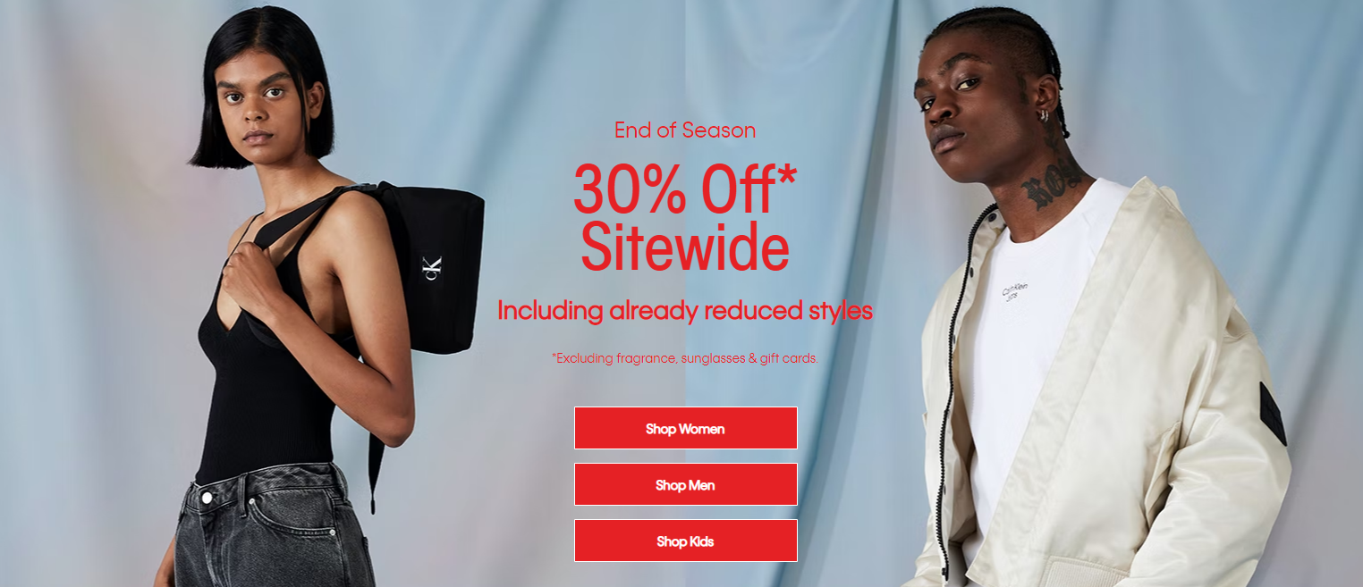 30% OFF sitewide including already reduced styles at Calvin Klein