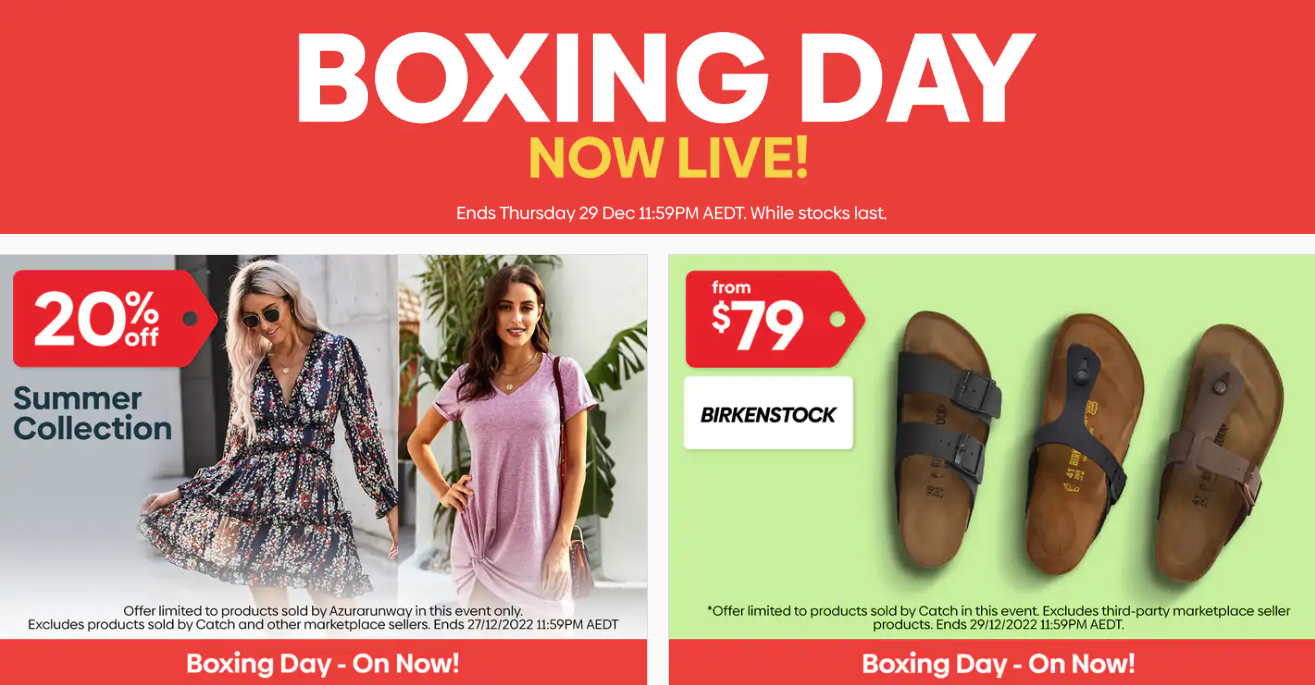 Catch Boxing Day event - 50% OFF American Tourister, $15 OFF $100+ groceries, 40% OFF makeup