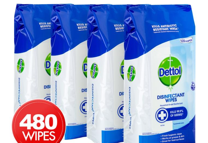 20% OFF 4 x 120pk Dettol Antibacterial Disinfectant Wipes now $35 delivered at Catch