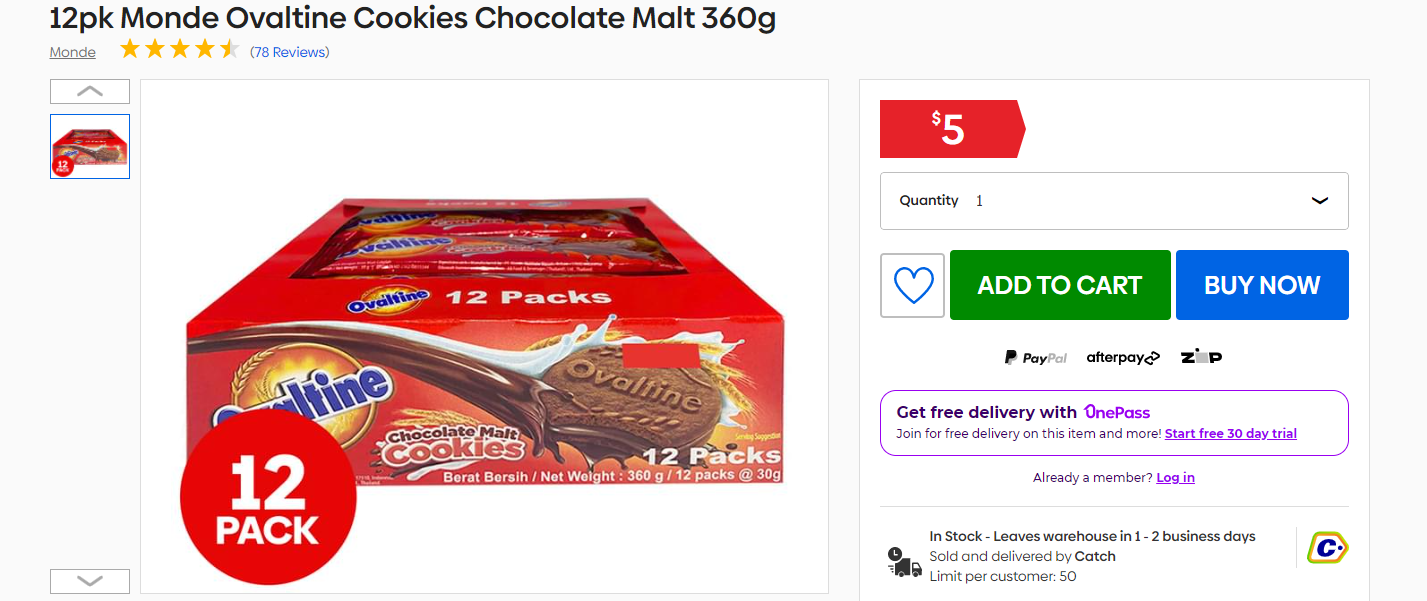 12pk Monde Ovaltine Cookies Chocolate Malt 360g -best price deal- now $5 + free delivery