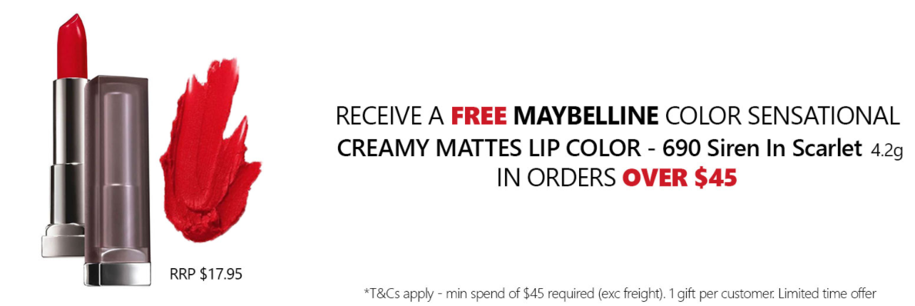 Receive a Free Maybelline color on orders over $45