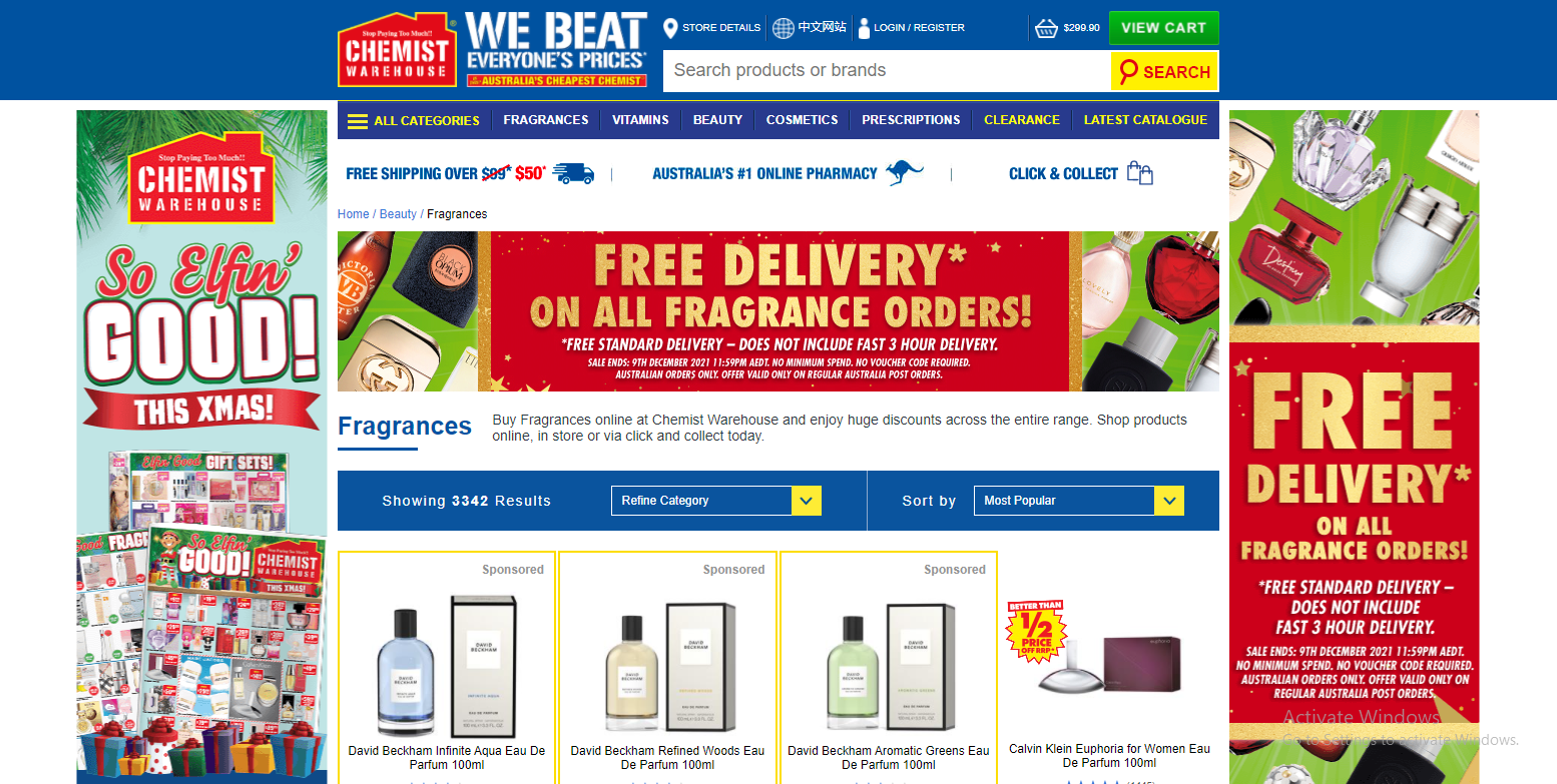 Free delivery on all fragrance orders at Chemist Warehouse