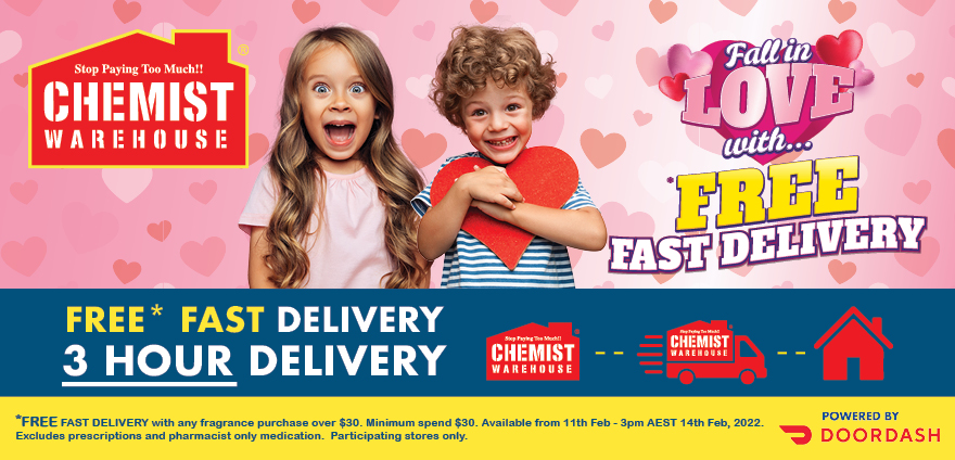 Chemist Warehouse Valentine's Special Free Fast 3 Hour delivery on fragrances order over $30
