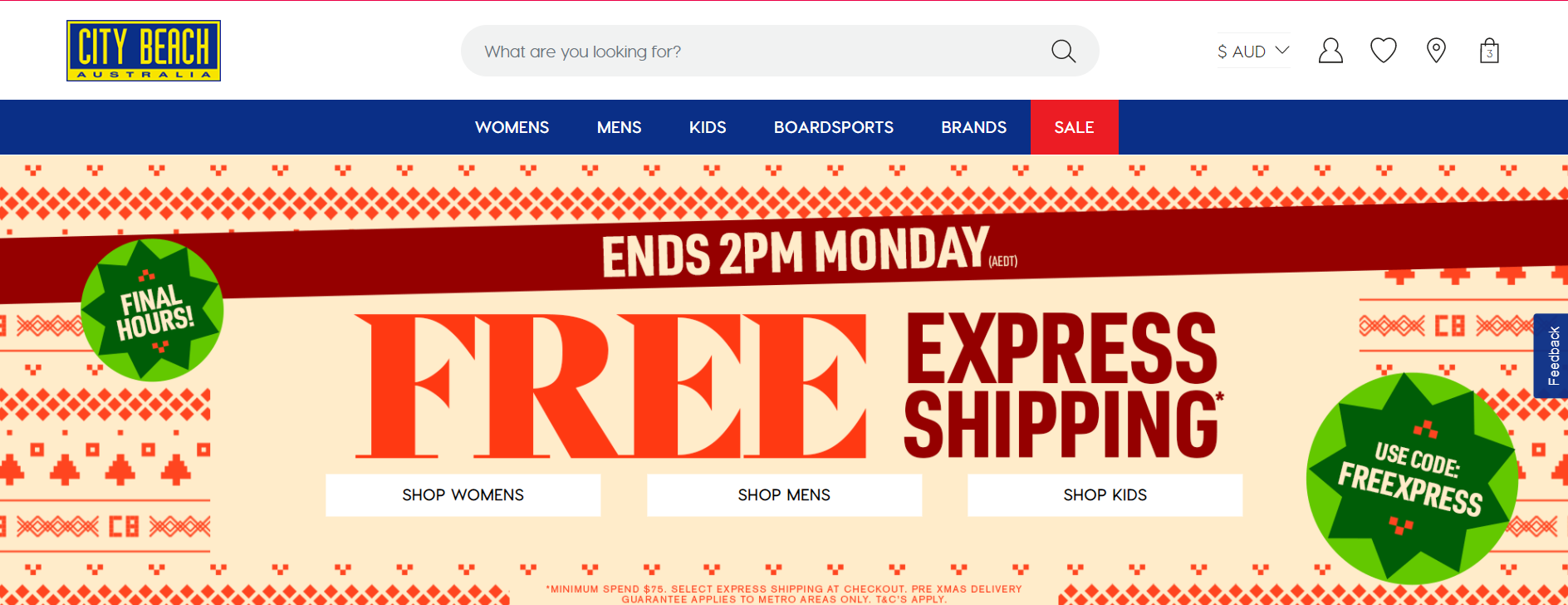 Free Express shipping for all orders over $75 with City Beach promo code