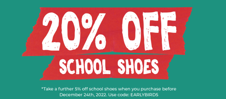 20% OFF School Shoes + extra 5% OFF with coupon @ Clarks, Free shipping $99+