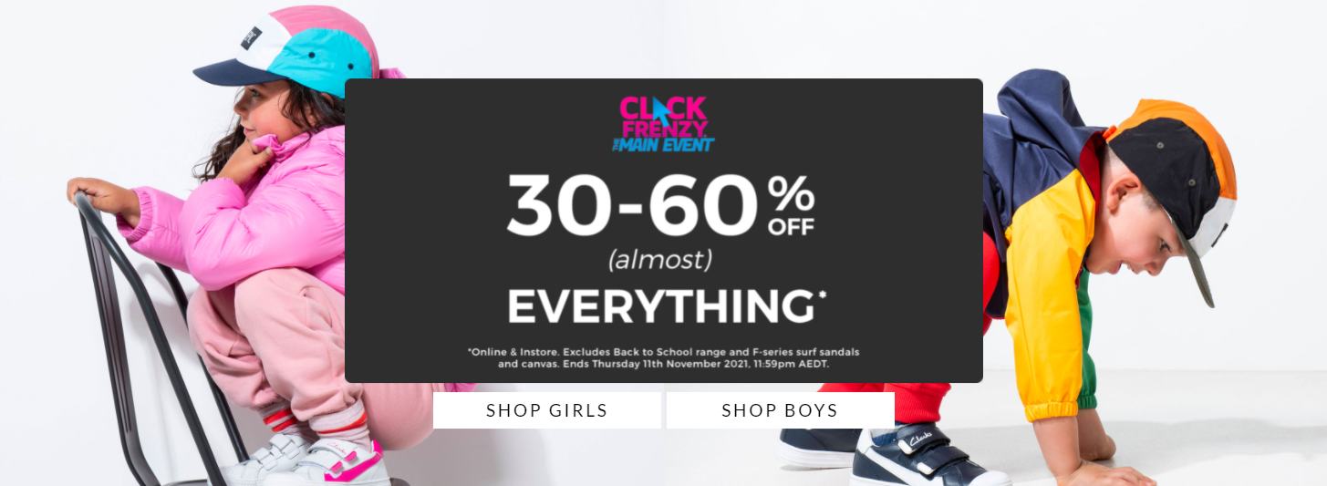 Clarks Click Frenzy sale event 30-60% OFF on almost everything
