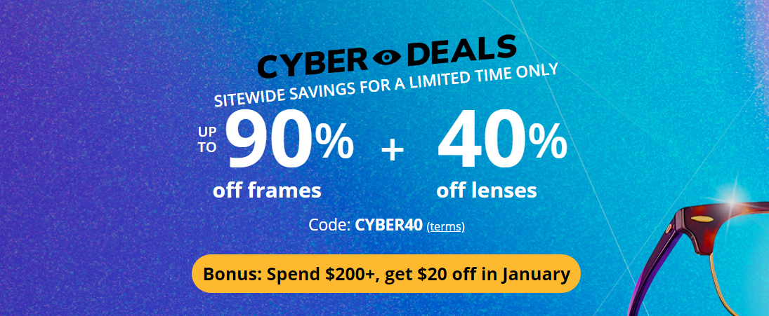 Up to 90% OFF frames + 40% OFF lenses + Bonus $20 OFF @ Clearly