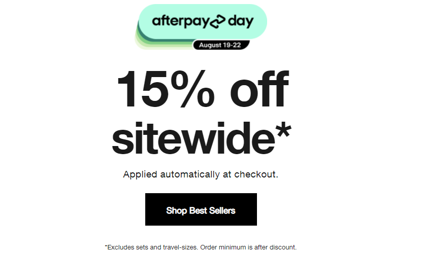 Afterpay Day sale - 15% off sitewide