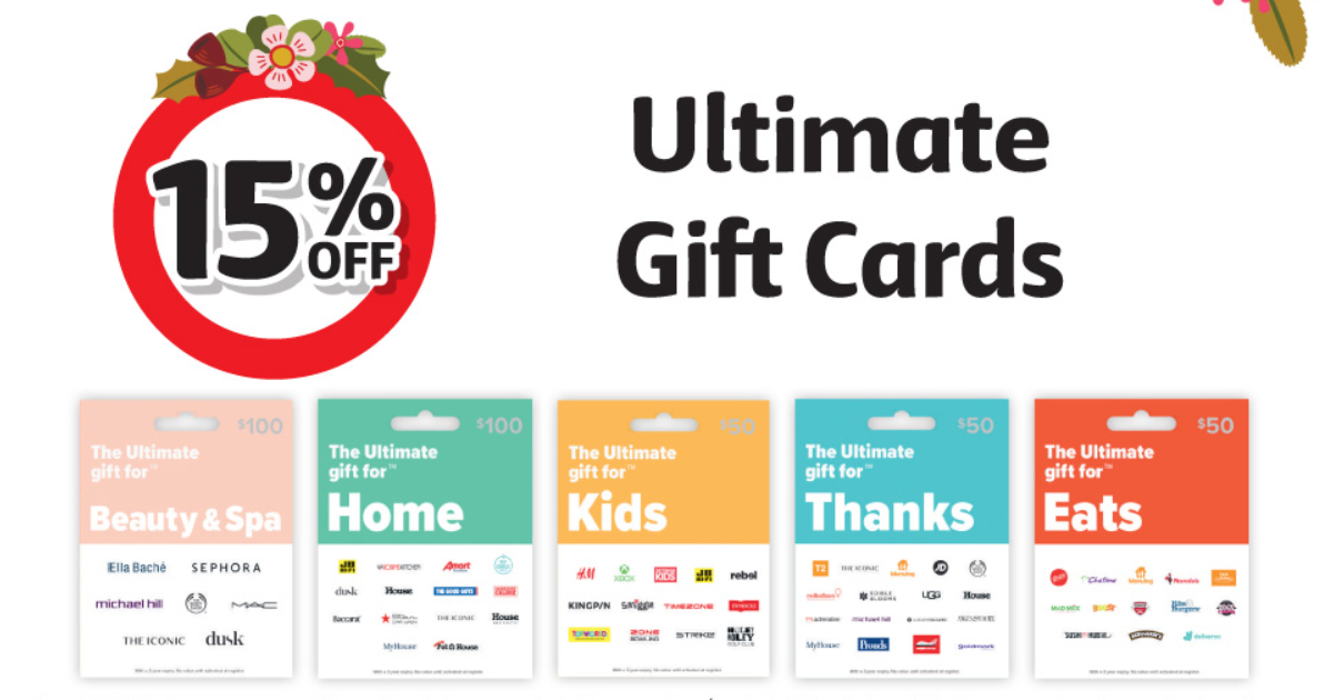 Coles 15% off Ultimate Gift Cards for home, kids, beauty & spa, eats & more
