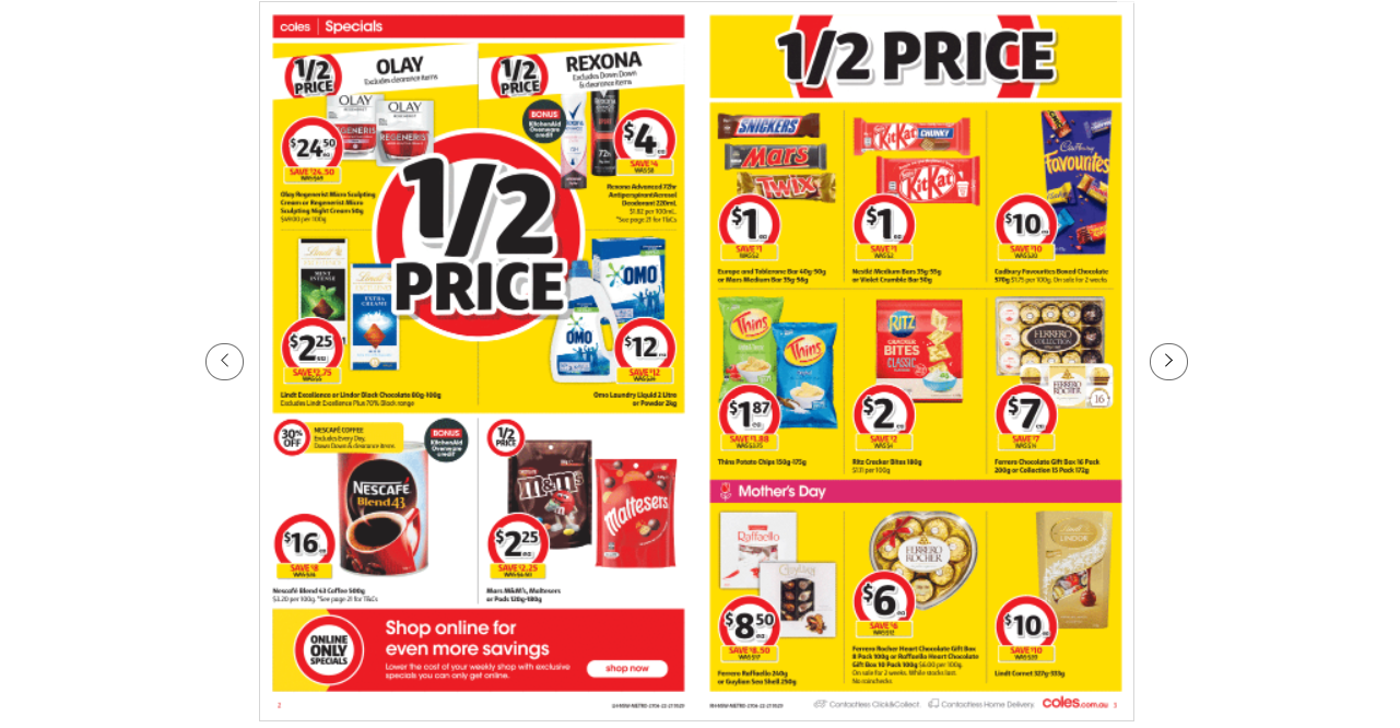 Coles this week's catalogue up to 50% OFF on groceries, beauty&everyday essentials(until 3rd May)