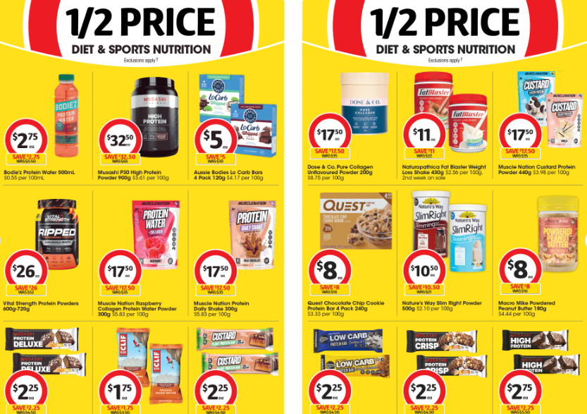 Coles - 1/2 price diet & sports nutrition, 40% OFF L'Oreal hair & skincare