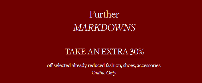 Extra 30% off selected already reduced fashion, shoes, accessories, and electrical at David Jones