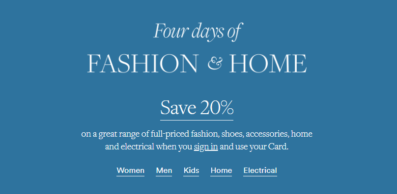 David Jones 4-Day sale: 20% OFF full priced shoes, home, electrical &accessories[Card required],
