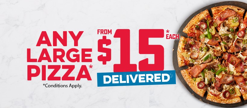 Get any large pizza delivered at $15 from Dominos with coupon