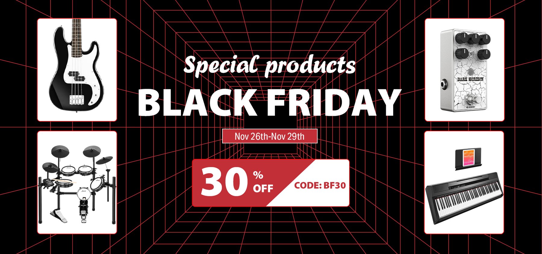 Donner Music Black Friday extra 30% OFF with discount code including guitars, flutes & more