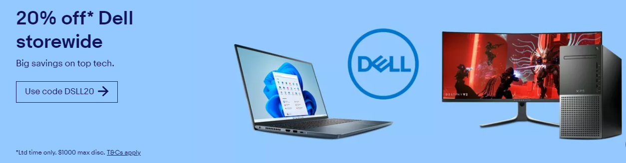 22% OFF storewide at Dell store with eBay voucher(non members get 20% OFF)
