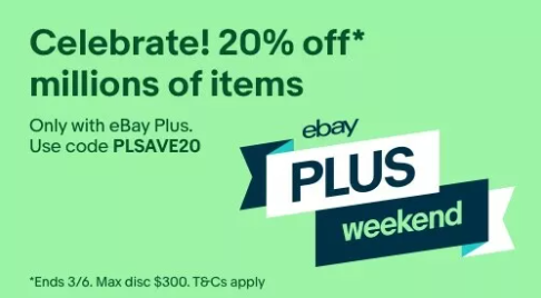 20% OFF on millions of items for eBay Plus members with voucher code