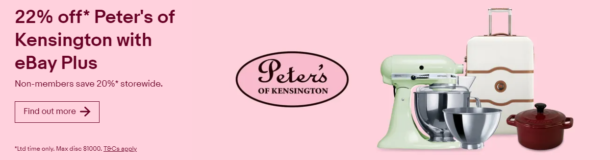 Extra 22% OFF on Peter's of Kensington for eBay Plus members. Non-members get 20% OFF with coupon
