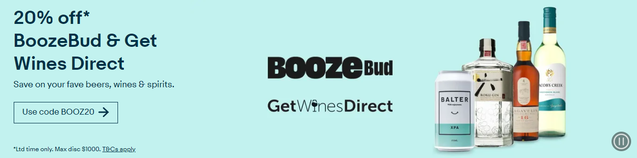 Extra 20% OFF your fave drinks from BoozeBud & GetWinesDirect @ eBay